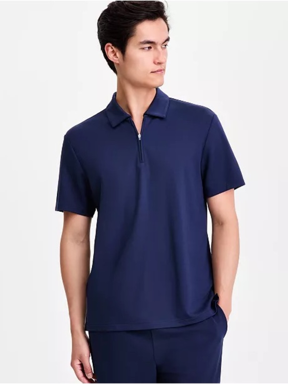 Alfani Navy Short-Sleeve Quarter-Zip Polo